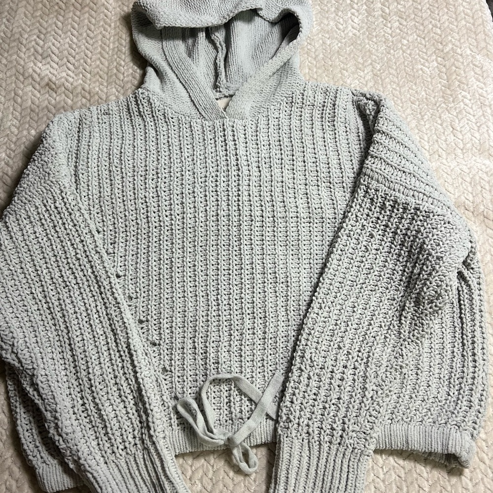 Lucky Brand Light Sage Green Knit Hoodie Sweater